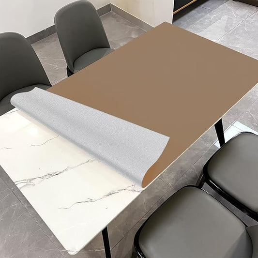 Leather Table Cover,1.8mm Thick,30x48 Inch Desk Cover,Large Desk Mat,Table Protector,Table Cover Protector,Dining Table Cover Protector,XL Desk Mat(Khaki+Silvery,30x48)