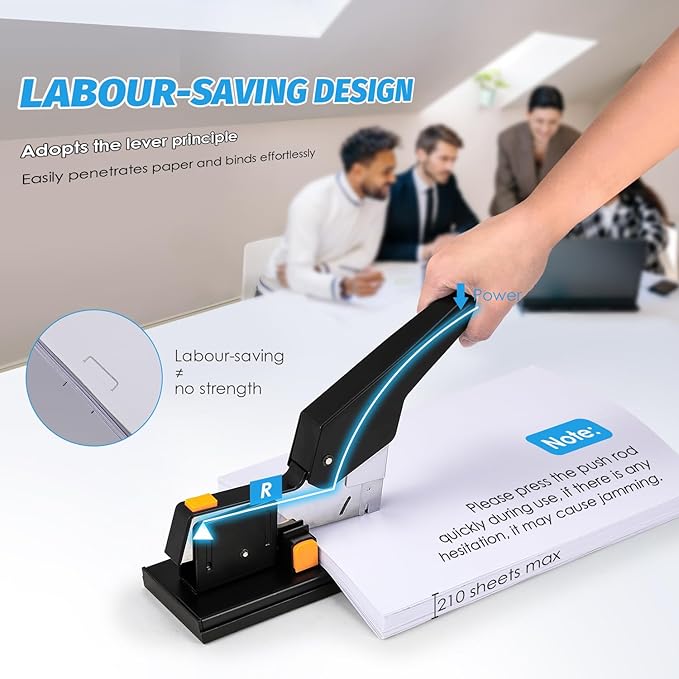 Heavy Duty Stapler 210 Sheets Capacity, Effortless Office School Stapler with Adjustable Stapling Width of 60mm (2.36") with 4000 Staples, Black