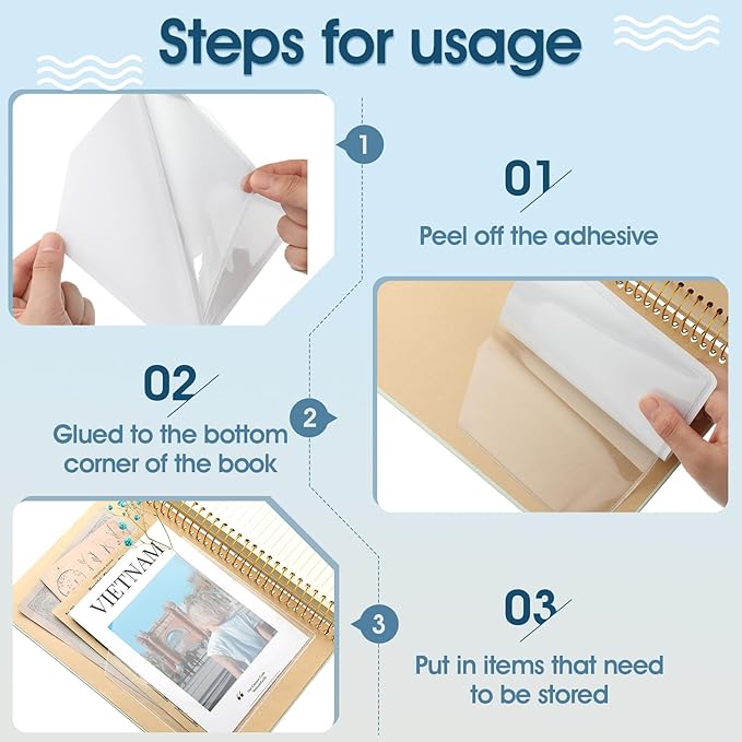 Junkin 40 Pcs Adhesive Pockets for Planners Index Card Pockets Planner Accessories Folder Self Sticky Clear Ideal Holder Top Open Add Storage Space to Notebooks Journal Office School Vinyl, 2 Styles