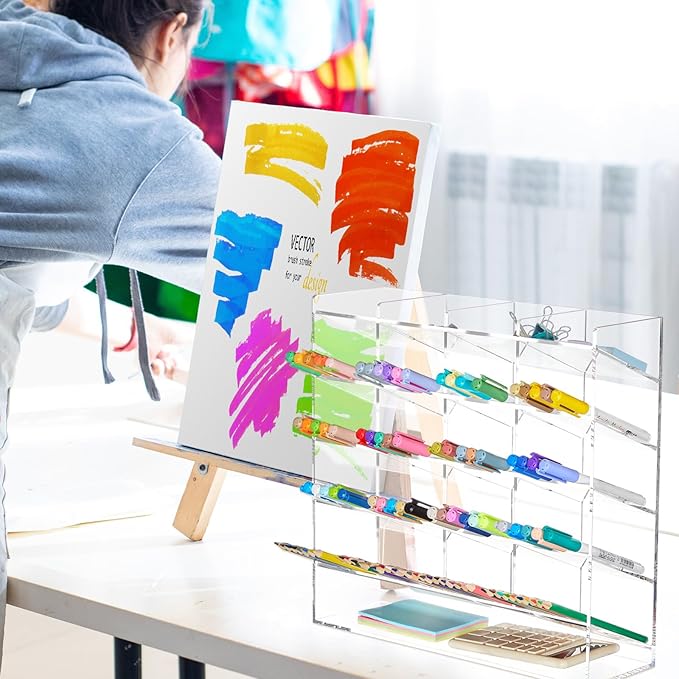 Acrylic Pen Organizer Storage for 250 Markers Vertical Marker Organizer Acrylic Pen Display Holder for Office Desk Desktop Stationery Pencil Storage, Clear, 13 x 4 x 12.4 Inch