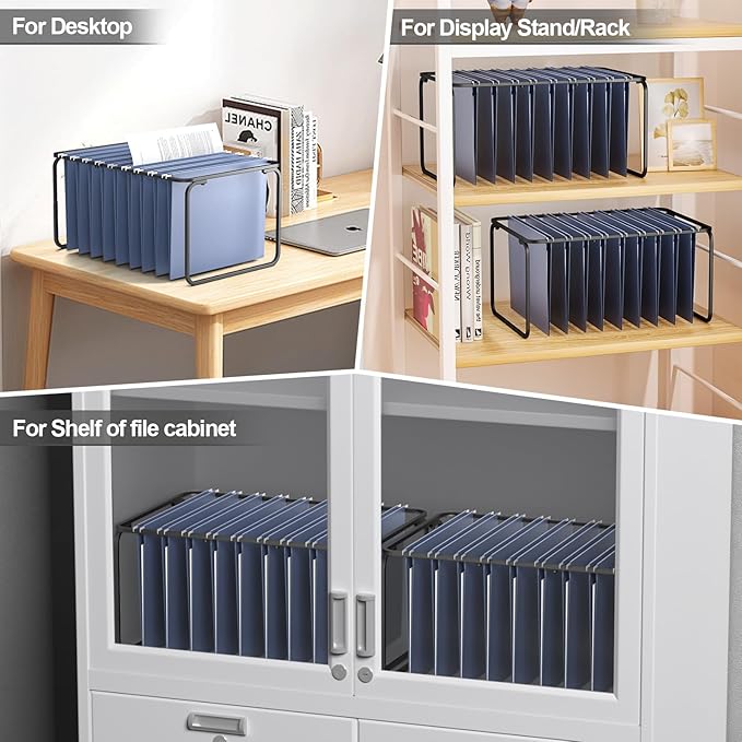 Legal/Letter Size Hanging File Folder Frame,Adjustable 16 to 25 inches,Heavy Duty Steel File Cabinet/Drawer Organizer Insert,Hanging Folder Holder for Desktop,12.598" W X 9.45" H,2 Packs