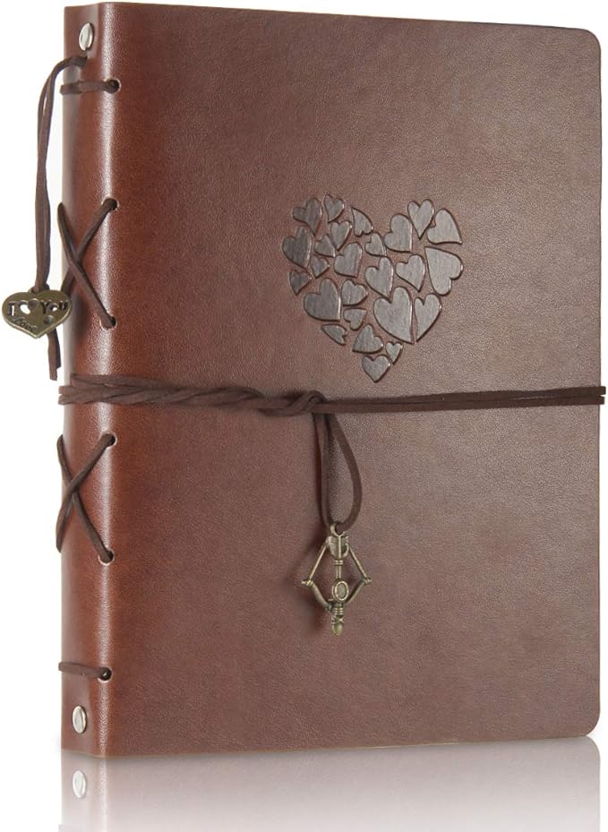 ThxMadam Leather Scrapbook Album Love Vintage Wedding Guest Book DIY Memory Book with 60 Black Pages Present for Mother’s Day Valentines Anniversary Christmas Birthday Gift for Mum Dad Friend