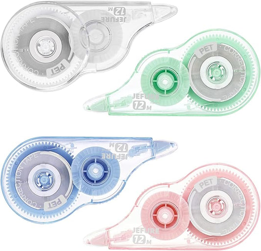 4 Pcs Colorful Core Correction Tape, 39.37 Ft White Wrong Out Tear-Resistant Bulk, Instant Corrections Easy to Use Applicator for School, Office, Note Taking, Journal (Tape Width 0.2 in)