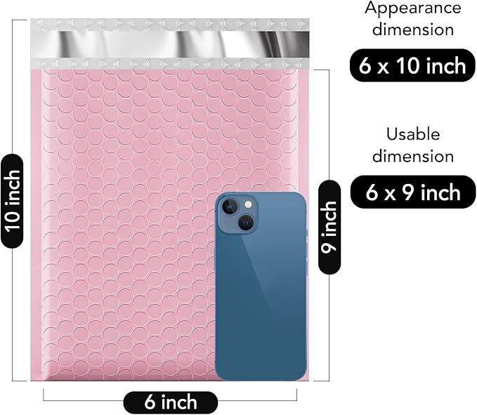Fuxury Bubble Mailers 6x10 Inch 500 Pack Padded Envelopes Usable Size 6x9" Thick Mailing Envelopes Bubble Opaque Padded Mailers Shipping Bags for Mailing Jewelry Makeup Small Business #0 Light Pink
