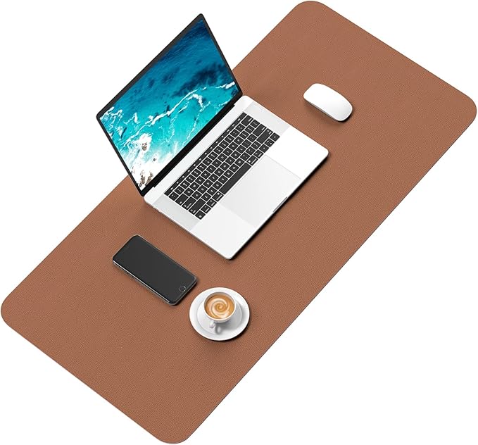 Hsurbtra Desk Pad, 30" x 14" PU Leather Desk Mat, XL Extended Mouse Pad, Waterproof Desktop Blotter Protector, Non-Slip Ultra Thin Large Laptop Keyboard Writing Mat for Office Home, Dark Apricot