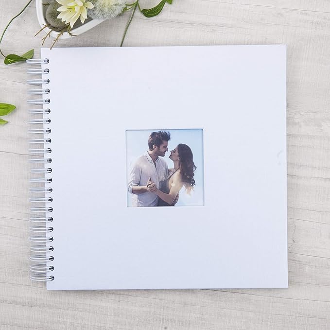 12 x 12 Inch Large DIY Scrapbook Photo Album with Window Design Cover 80 Pages Craft Paper Memory Book for Weeding Anniversary Travel and Baby (White)