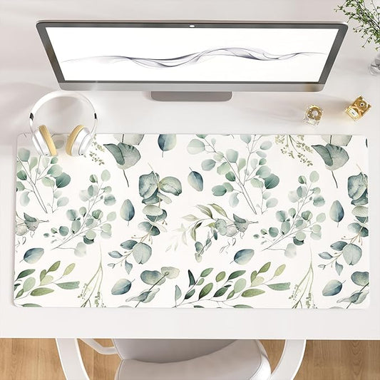 Colorful Star Large Mouse Pad, PU Leather Waterproof Desk Mat, Computer Gaming Mouse Pad, XXL Full Table Mousepad Non Slip Desk Pad for School Office Home 31.5" x 15.7" - Fresh Eucalyptus Leaves