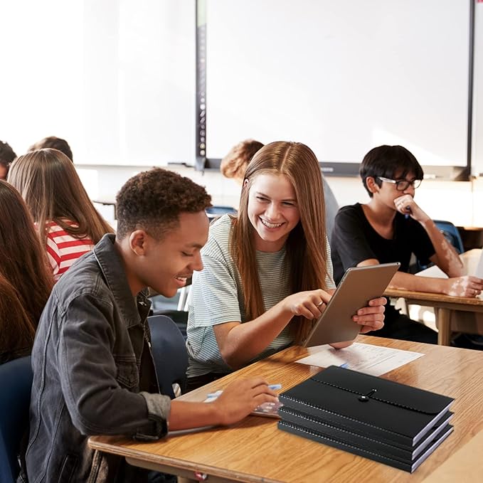 7 Pocket Expanding File Folder with Tab Inserts, Accordian File Organizer Document Receipt Organizer, Accordion Folder File Keeper A4 Letter Size, for School Home Office, Black(Pack of 3)