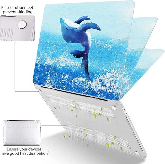 Compatible with MacBook Pro 13 Inch Case M2/M1 2025 2022-2017 A2338 A2289 A2251 A2159 A1989 A1706 A1708 Plastic Hard Shell Case&Keyboard Cover&Mac OS Keyboard Sticker (Sea Whale)