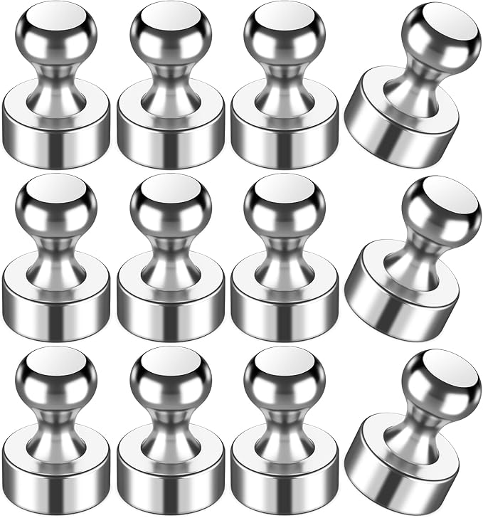 VNDUEEY 12 Pcs Fridge Magnets Refrigerator Magnets, Small and Strong Magnets for Whiteboard, Locker Magnet Metal Magnetic Push Pins for Kitchen, Classroom, Office, Map Decorative