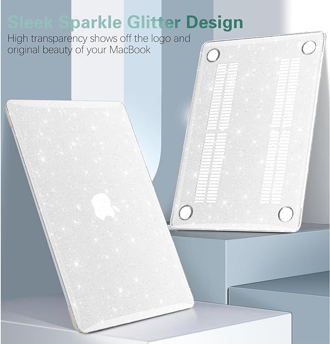 KEROM Clear Glitter Case for MacBook Air 13 inch 2025-2022 M4 M3 M2 A3240 A3113 A2681, Clear Glitter MacBook Air 13.6 Case, Bling Sparkle Plastic Hard Shell & Keyboard Cover for Mac Air 13.6 inch