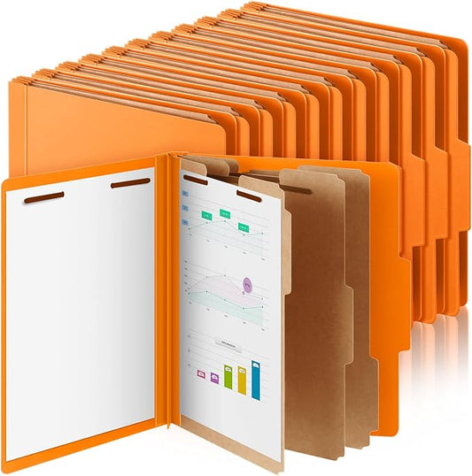 Skyygemm 24 Pcs Classification Folders Letter Size, 3 Divider Pressboard File Folder with Fasteners, Expanding File Organizer Bulk for Teachers, Clergy, Office, Church, Christmas Donations (Orange)