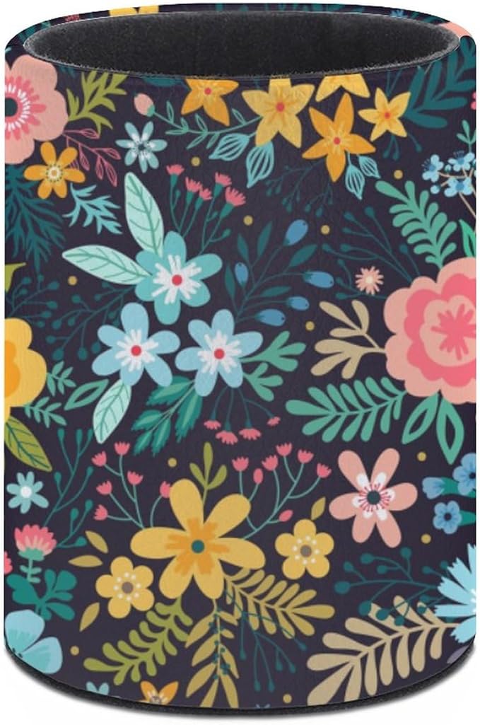 Flowers Floral Pen Holder Pencil Organizer Cute Pencil Cup Desk Decor Makeup Brush Holder PU Multifunctional Office Suppliesfor Home Classroom School