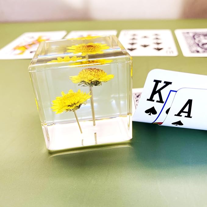 Real Flower Desk Accessory Mini Resin Cube – Flower in Resin with 3D Preserved Yellow Chrysanthemum Daisy, Desk Decor for Women, Small 1.58'' (2.9 oz), Lightweight Paperweight Option