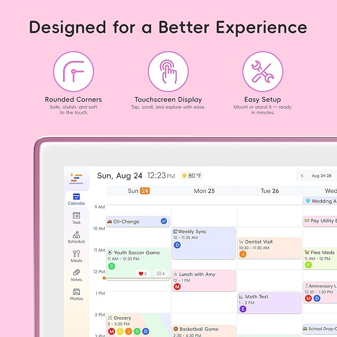 Westsee 15.6" Digital Wall Calendar Frame – Interactive Touchscreen Eletronic Calendars, Smart Family Planner for Schedule, Photo Display, Meals, Chore Chart & Tasks, Wall & Desk Mountable (Pink)
