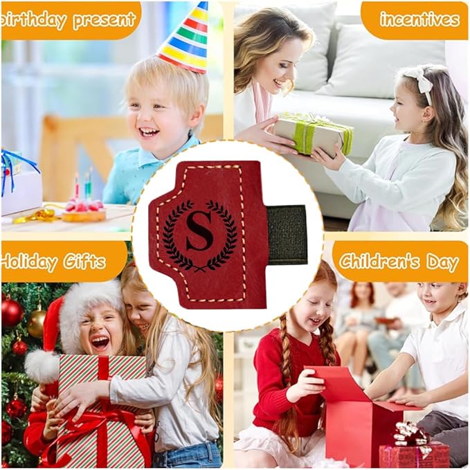 Custom Bookmark with Pen Holder with 26 Letters Personalized Magnetic Leather Book Mark, Customized Name Book Marker Clip with Initial for Men Women, Gifts for Book Lovers, Readers, (Red, M)