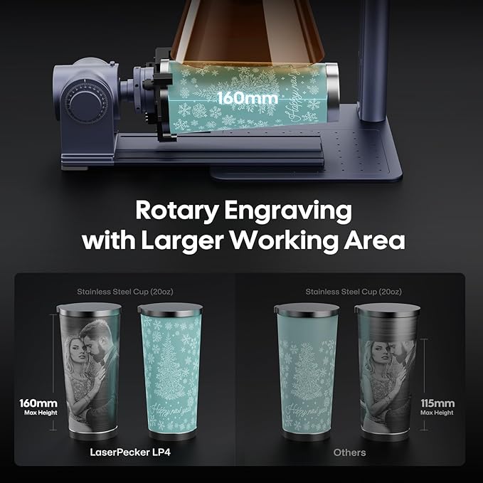 LaserPecker LP4 Dual-Laser Engraver with Cubic Protection Cover, Auto-Pause Safety Sensor, Smoke Extraction for Engrave Metal, Wood, Plastic, Rotary & Slide Extensions Included