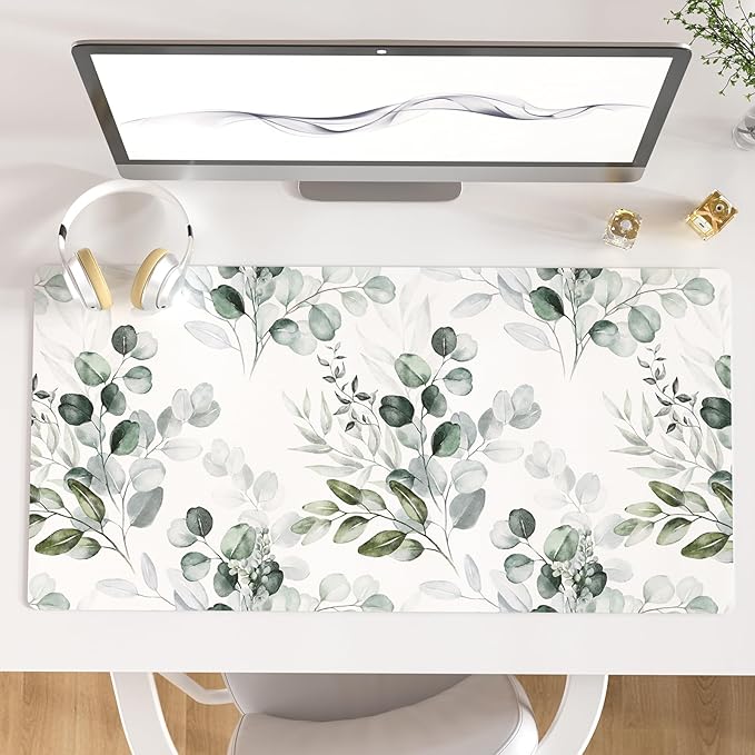 Colorful Star Large Mouse Pad, PU Leather Waterproof Desk Mat, Computer Gaming Mouse Pad, XXL Full Extended Mousepad Non Slip Desk Pad for School Office Home 31.5" x 15.7" - Soft Eucalyptus