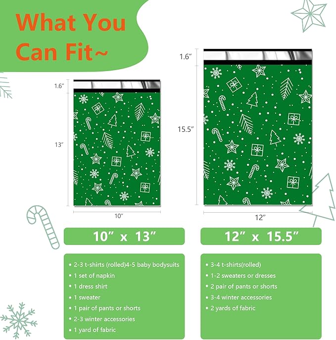 Poly Mailers 12x15.5 Inch 50 Pcs - Christmas printed Shipping Bags, 2.4mil Thickness, Waterproof and Tear Resistant Mailing Envelopes, Self-Sealing Packaging Bags for Small Business