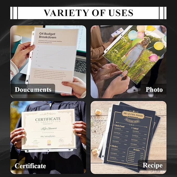 Page Protectors for 3 Ring Binder, Sheet Protectors 8.5 x 11 Inch, 200 Per Box Clear Sheet Protectors for 3 Ring Binder, Plastic Sleeves for Paper 8.5x11 Heavy Duty, Top Load & Reinforced 3-Hole.