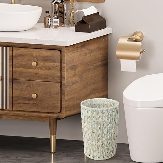 Endymion 2 Gallon Wicker Trash Can,Boho Decorative Small Bathroom Trash Can,Waterproof Round Waste Basket for Bedroom,Office