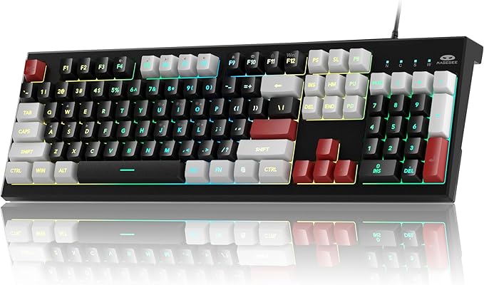 MageGee Creamy Keyboard,K2 Keyboard Wired RGB Backlit 104 Keys Waterproof Ergonomic Keyboards,PC for PC/loptop/MAC - Knight Red