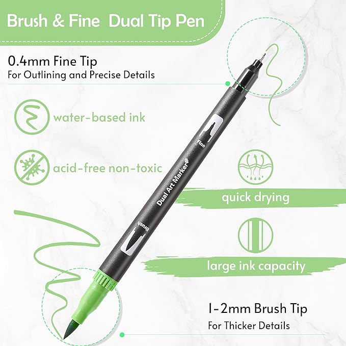nauets 100 Colors Brush & Fine Dual Tip Watercolor Markers Set for Kids Adults Coloring Books No Bleeding Paint Pens For Drawing Note taking Planner Calligraphy Journaling Card Making Art Supplies