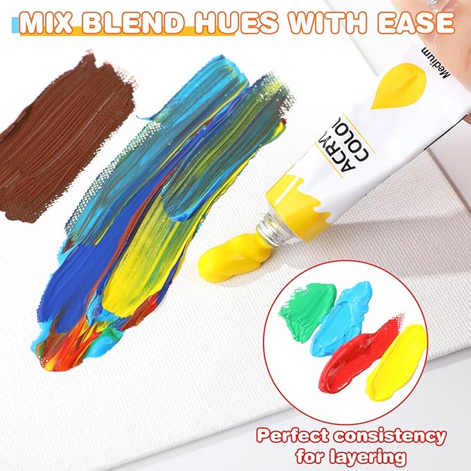 ESRICH Acrylic Paint Set 12 Colors (2 Pack) with 20 Paint Brushes, 24 Acrylic Paints for Adults, Kids, Beginner, Professional Artists, Non-Toxic Craft Paint kit for Paper, Canvas, Rock,Wood, Ceramic