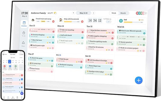 15.6 Inch Digital Calendar Chore Chart, Voice Message Feature,Digital Picture frame,Smart Touchscreen Wall & Desk Electronic Calendar Family Planner for Seamless Scheduling/Organizing,Gift