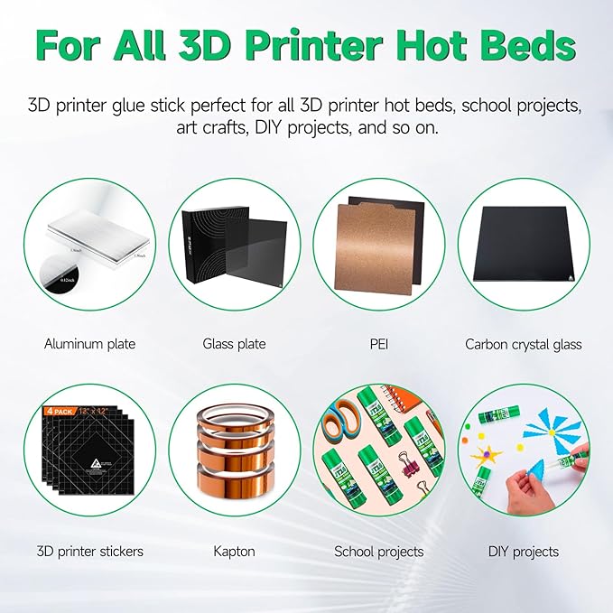 3D Printer Glue Sticks, 36 Grams Each PVP Solid Glue Sticks for Hot Bed Plate, Washable, Non-Toxic, Reduce Warping for PLA, ABS, PETG, HIPS, TPU Filament on PEI, Glass, Aluminum, Buildtak Board, 3Pcs