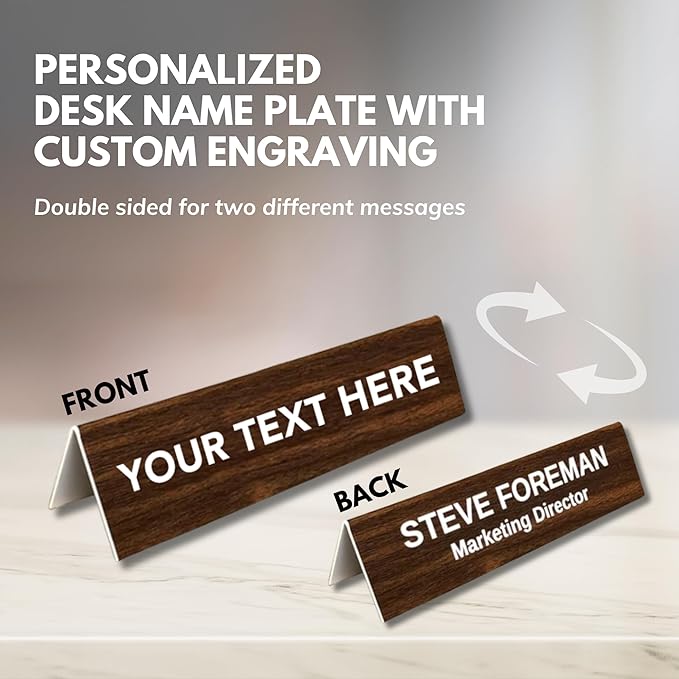 Trophy Outlet Funny Custom Desk Sign – Double-Sided Engraved Office Name Plate with Personalized Text or Gag Sayings – Hilarious Work Gift for Coworkers, Bosses & Home Desks