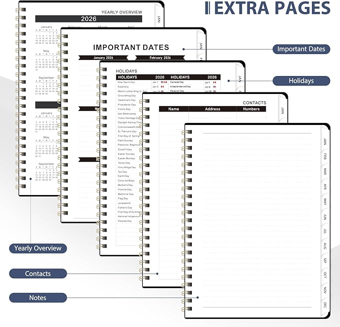 2026 Planner, Weekly and Monthly Calendar Agenda Book, Jan 2026 - Dec 2026, Hardcover Planning Academic Planner for Office School Supplies and Desk Accessories - Letter Size (8.5'' x 11'')
