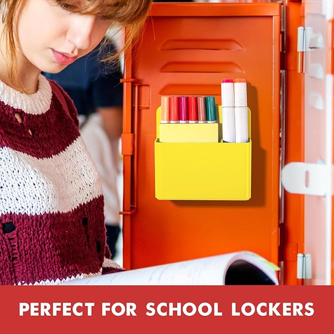 BEYGORM 2 Pack Plastic Magnetic Pen Holder for Refrigerator, Dry Erase Marker Holder for Whiteboard，Magnet School Locker Organizer Accessories, Pencil Cup, Pen Caddy, Classroom Organization(Yellow)