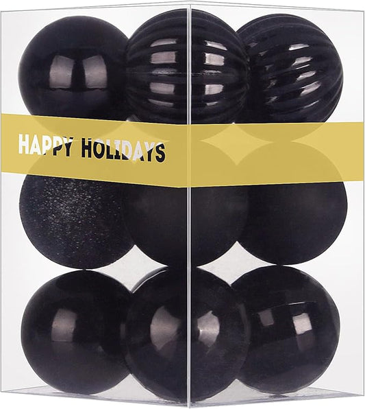 Black 1.6" Small Christmas Balls Christmas Tree Decoration Ornaments Shatterproof Hanging Balls for Birthday Halloween Holiday Wedding Decorations Set of 12pcs