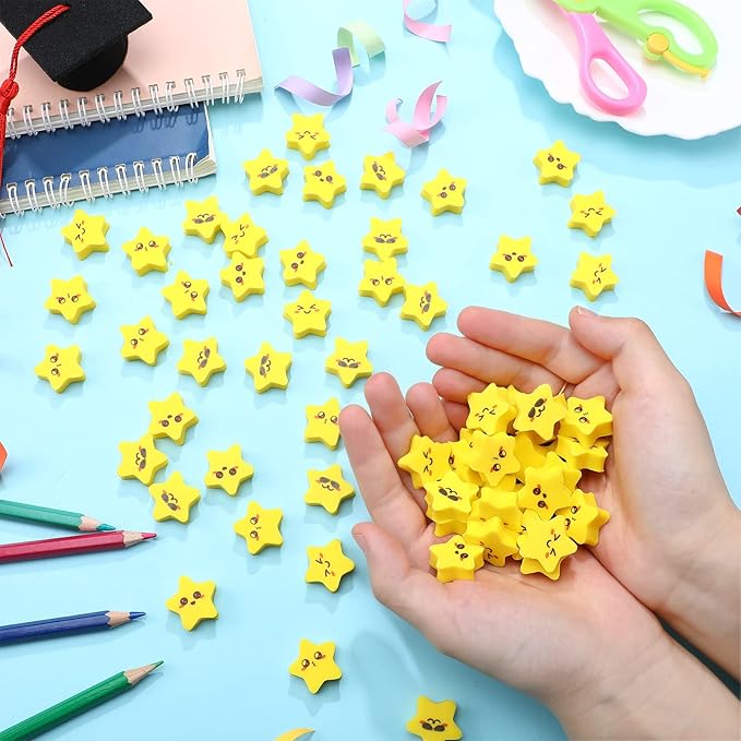 PerKoop 60 Pcs Mini Erasers for Kids Cute Star Erasers Bulk Welcome Back to School Gifts for Students Classroom Rewards Prizes Party Favors