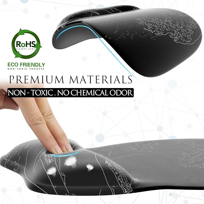 MROCO Ergonomic Mouse Pad with Gel Wrist Rest, Comfortable Mousepad with Smooth Wrist Support Surface and Non-Slip PU Base for Pain Relief, Computer, Laptop, Office & Home, 9.4 x 8.1 in, Kanagawa Wave
