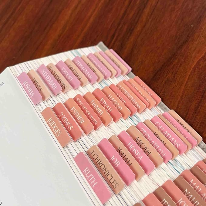 Thinkor Reposition Laminated Bible Tabs, Large Print Stickers, Easy to Read & Apply Bible Tabs for Women & Man (Spring Pink)