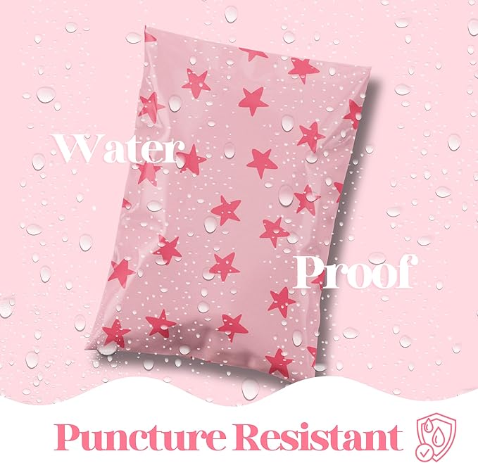 10x13 Designer Poly Mailer 100 Pack Heavy Duty Waterproof Self Seal Shipping Bags for Small Business Large Mailing Envelopes Bulk Tear Resistant Cute Packaging Seeing Stars Pink