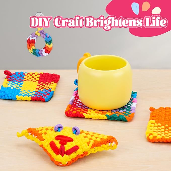 PREBOX Weaving Loom Kit Toys for Kids and Adults, Potholder Loops Crafts for Girls Ages 6 7 8 9 10 11 12, 7" Pot Holder Loom Knitting Kits and Gifts for Kids and Beginners, Make 6 Masterpieces