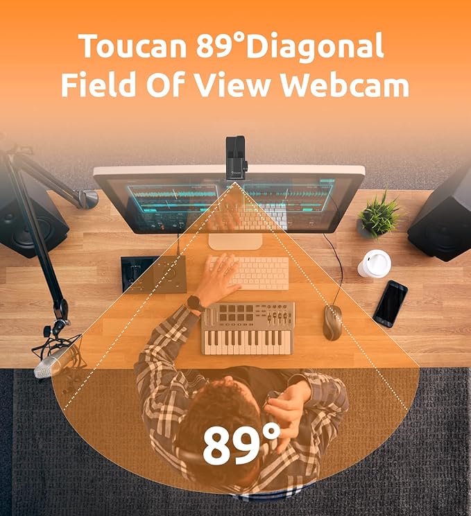 TOUCAN 1080P Webcam with Microphone,FHD Streaming Camera with 1080P/60fps,Privacy Protection Plug Play Ultra Compact Web Cam w/ 89°View for Computer/Meeting/Online Classes/Zoom/YouTube