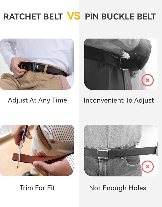 CHAOREN Leather Ratchet Belt Men 2 Pack - Customizable Fit, Effortless Style (35mm)