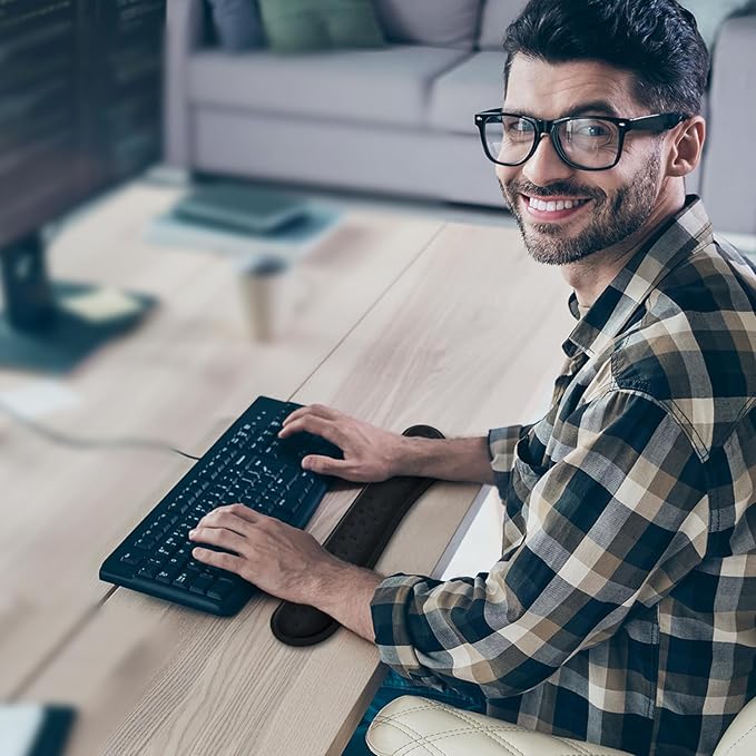 VANKEY Keyboard Wrist Rest, Memory Foam Keyboard Wrist Pad, Ergonomic Wrist Support for Keyboard, Comfortable Typing - Anti-Slip - Full Sized - Computer Desk Accessories, Black