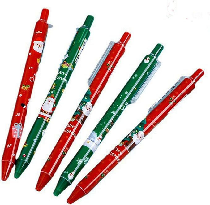 10-Pack Christmas Themed Pens Retractable Gel Pens, Festive Holiday Party Favors, Stocking Stuffers, and School Supplies for Students