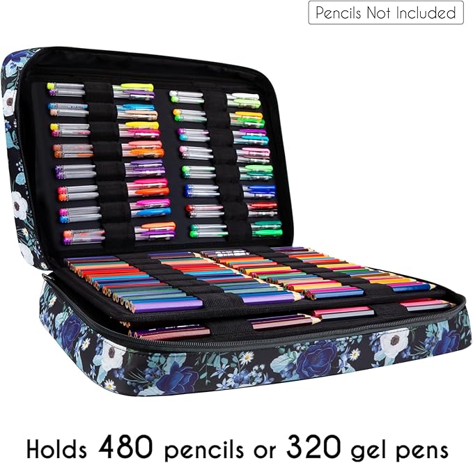 YOUSHARES Big Capacity Colored Pencil Case - 480 Slots large Pen Case Organizer with Multilayer Holder for Prismacolor Colored Pencils & Gel Pen (Silver Lotus)