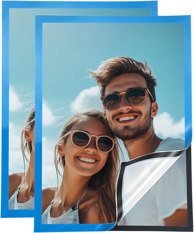 uxcell 2 Pcs Magnetic Sign Holder, 11.7" x 16.5" Self-Adhesive Magnetic Wall Signs Holder Magnetic Picture Frame Document Holder for Home Office Wall Window Displays, Sky Blue