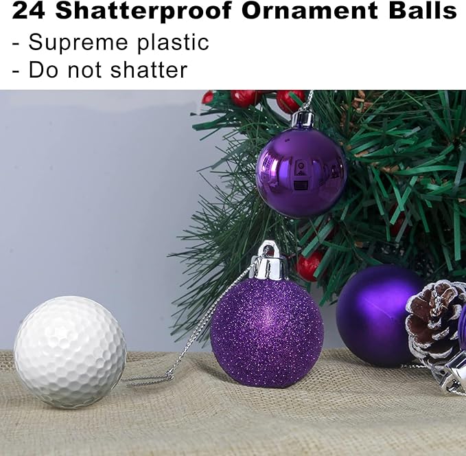 Purple 1.6" Small Christmas Balls Christmas Tree Decoration Ornaments Shatterproof Hanging Balls for Birthday Halloween Holiday Wedding Decorations Set of 24pcs