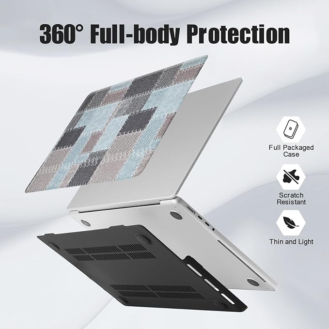 DTangLsm Checkered Case for MacBook Air 13 inch 2025 2024 2023 2022 M4 M3 M2 A3240 A3113 A2681, Checkerboard Grid Textured Leather Hard Shell Cover for MacBook Air 13.6 inch Case & Keyboard Cover,Blue