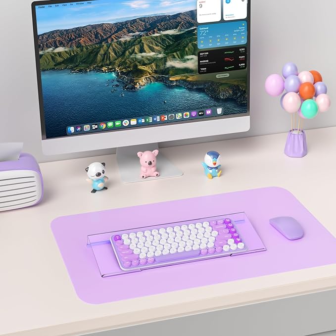 Ergonomic Computer Keyboard Stand - 17 Inch Clear Acrylic Keyboard Riser for Desk Tilted Keyboard Holder Tray with Purple Non-Slip Strip for Home Office Easy Typing & Working