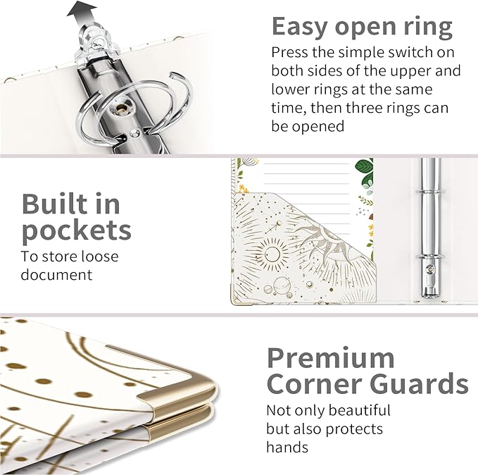 Ospelelf Mini 3 Ring Binder 1 Inch, Cute Binder for 5.5" x 8.5" with 5 Tab Dividers, File Folder Labels and Low Profile Clipboards, Tarot Cards Binder for School Supplies and Office Supplies