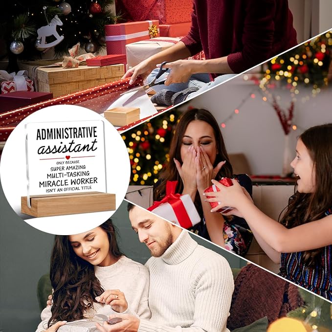 Administrative Assistant Gifts Secretary Appreciation Gifts Clear Desk Decorative Sign Acrylic Sign With Wooden Stand for Desk Table Shelf